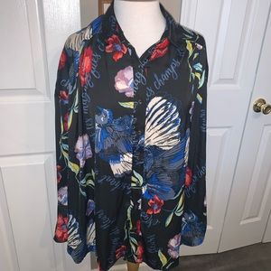 Free People Black Silk Floral Top